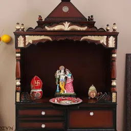 DZYN Furnitures Sacred Home Brown Wooden Large Floor Rested Pooja Temple Without Door-image-28