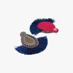 Sangria Blue Gold-Plated Artificial Beads Studded Teardrop Shaped Drop Earrings image 2