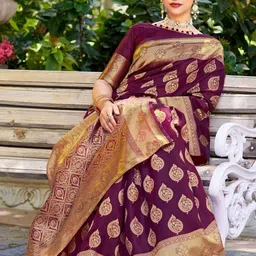 WOVENSTOCK Ethnic Motifs Zari Pure Silk Handloom Kanjeevaram Saree image 3