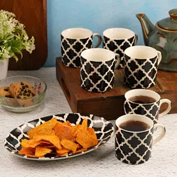 CDI Black & White Ethnic Motifs Printed Ceramic Glossy Mugs Set of Cups and Mugs image 1