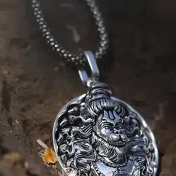 Trinket world Men Stainless Steel Silver-Plated Hanuman Pendant With Chain-picture-29