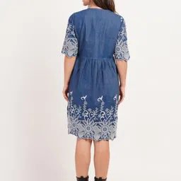 SUMAVI-FASHION Women Embroidered Denim Fit & Flare Dress Casual Wear image 5