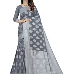 Florence Ethnic Motifs Woven Design Zari Pure Cotton Banarasi Saree-image-12