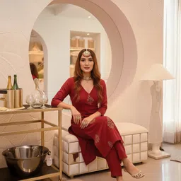 KALINI Ethnic Motifs Printed V-Neck Straight Kurta With Trousers-picture-37