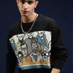 highlander Men Self Design Round Neck Black Sweater-picture-11