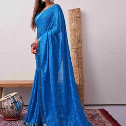 HERE&NOW Bandhani Zari Silk Blend Bandhani Saree image 2