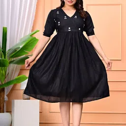 GREAT SELLER Women Floral Embroidered Cotton Fit and Flare Midi Dress-image-94