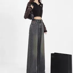 KPOP Women Regular Fit Mid-Rise Light Fade Jeans image 4