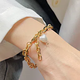 Designs & You Stainless Steel Gold-Plated Pearls Beaded Charm Bracelet image 3