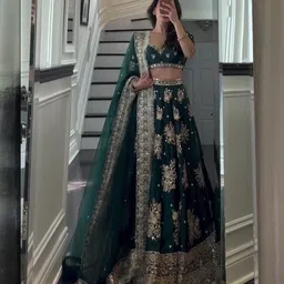 DREAM EXPORTER Embroidered Sequinned Silk Semi-Stitched Lehenga & Blouse With Dupatta-image-9