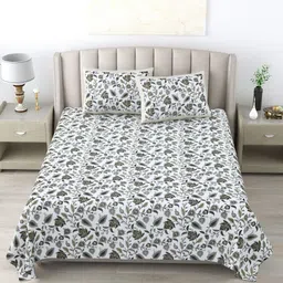 Wayne Martin Lime Green Printed 300 TC Cotton King Bedsheet with 2 Pillow Covers-image-99