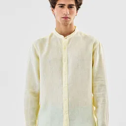 Snitch Band Collar Pure Linen Casual Shirt-picture-13