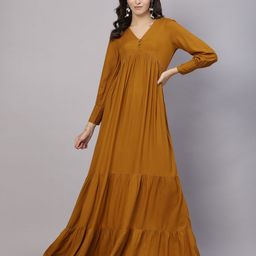 aayu Women Layered Yellow Maxi/Full Length Dress-picture-1
