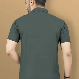 vebnor Men Solid Polo Neck Polyester Green T-Shirt image 2