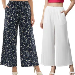 kwsh Pack of 2 Women Regular Fit Multicolor Crepe Trousers-picture-40
