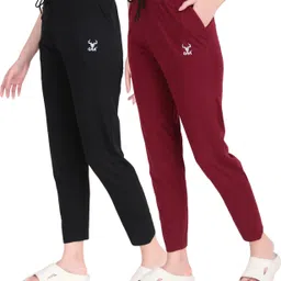 gaa Pack of 2 Women Solid Black, Maroon Track Pants-picture-42