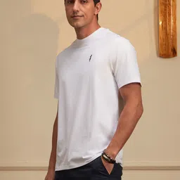 peter england Men Graphic Print Crew Neck Cotton Blend White T-Shirt image 2