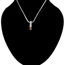 surat diamonds Trendy Pear Shaped Brown Tourmaline, Round White Topaz and 925 Sterling Silver Pendant with 18 IN Chain (SDP423) Silver Tourmaline Sterling Silver Pendant image 2
