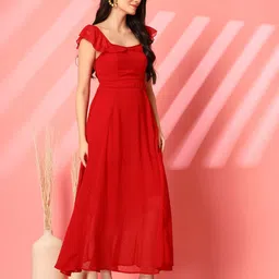 aayu Women Fit and Flare Red Maxi/Full Length Dress image 3