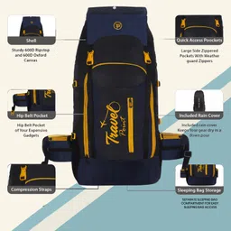 travel point WATERPROOF TREKKING BAG HIKKING BACKPACK FOR TRAVEL & OUTDOOR Rucksack - 60 L image 3