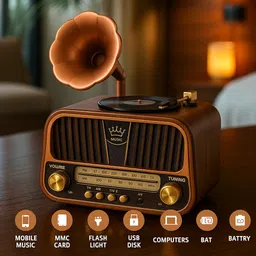 fire turtle FR22 Vintage FM Radio with USB, Bluetooth & Built-in Speaker for Home FM Radio image 2
