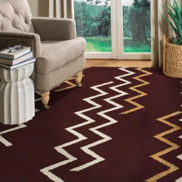 saraswati global Maroon Abstract Blended Wool 4 ft x 6 ft Hand Tufted Carpet-picture-30