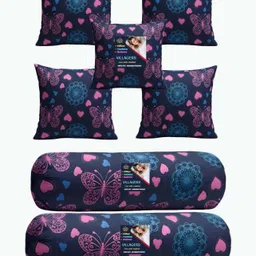 Microfibre Bolster Pack of 7 Geometric Cushion & 2 Bolster Set - Butterfly Print-image-77