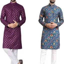dhasu trendz Pack of 2 Men Printed Cotton Blend Straight Kurta-picture-25