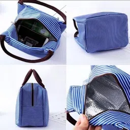 krishna world enterprise Blue Horizontal Strip Lunch bag and Orange Tiger Lunch bag Waterproof Lunch Bag image 4