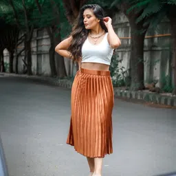 uptownie lite Women Solid Pleated Brown Skirt-picture-15