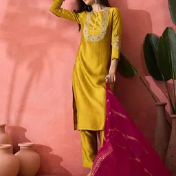 sumiere Embroidered Kurta, Trouser/Pant & Dupatta Set-picture-13