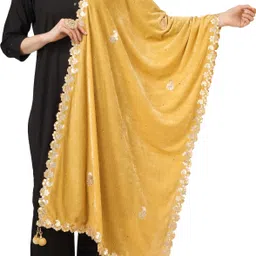 Velvet Embroidered Yellow Women Dupatta-image-53