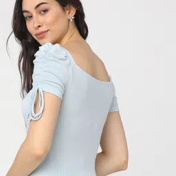 tokyo talkies Casual Regular Sleeves Solid Women Blue Top image 3