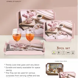 sonal - Victory 3 Pcs Tray Set – Small, Medium & Big - For Dining and Home Décor Tray Serving Set image 3