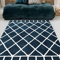 saral home Blue Geometric Cotton 5 ft x 7 ft Machine Made Carpet image 1