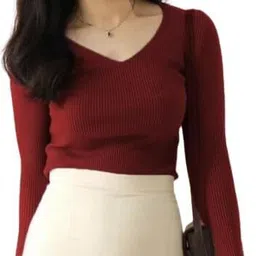 raavi colors Casual Regular Sleeves Solid Women Maroon Top-picture-31