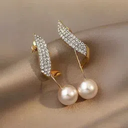 Celestria Pearl Beaded Contemporary Drop Earrings-image-5