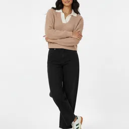 glitchez Ribbed Contrast Shirt Collar Pullover-image-21