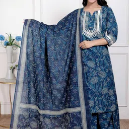 Doriyaan Women Ethnic Motifs Printed Regular Pure Cotton Kurta with Palazzos & With Dupatta-picture-23