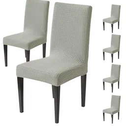 HOUSE OF QUIRK Set Of 6 Grey Woven Design Jacquard 220 GSM Dining Seat Slipcover-picture-13