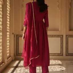 Rangita Women Ethnic Motifs Embroidered A-Line Kurta with Trousers & Dupatta image 5