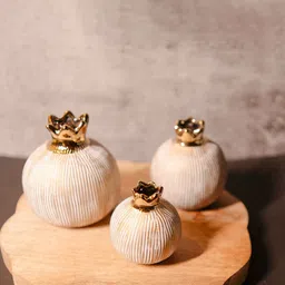 ArteCasa Pomegranate Jewel Gold Toned & Beige 3 Pieces Striped Glossy Vases-image-55