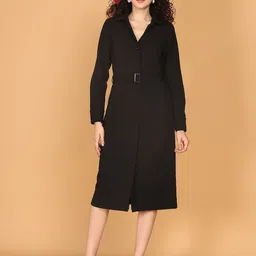 JAKANARY Women Solid Belted A-Line Midi Dress-picture-29