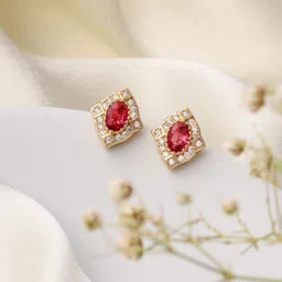 Avyana Gold Plated CZ Studded Classic Studs Earrings-image-17