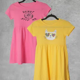 FAZZA Kids-Girls Solid Graphic Print A-Line Dress-image-2