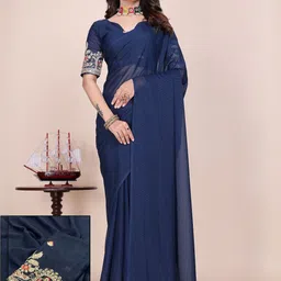 K 5 Fashion Solid Tassels detailing Saree With Unstitched Embellished Blouse-image-15