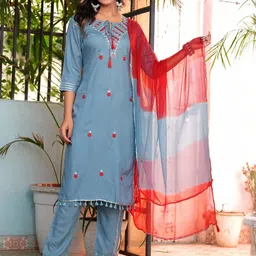 KALINI Women Ethnic Motifs Embroidered Regular Thread Work Kurta with Trousers & With Dupatta-picture-50
