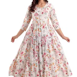 Pranati Enterprise Women Floral Printed Mirror Work Anarkali Kurta-picture-34