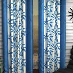 BELLA TRUE Blue & White 2 Pieces Floral Printed Black Out Window Curtains image 2