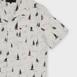 Tommy Hilfiger Boys Relaxed Fit Cuban Collar Conversational Printed Linen Casual Shirt image 2